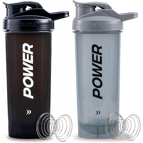 Power Shaker Pour Poudre De Protéine De 700 Ml (Lot De 2) Avec Boule Mélangeur, Couvercle À Visser Anti-Fuite Sans Bpa, Complément Alimentaire De Sport, Bouteille De Protéine En Poudre (Noir-Gris)