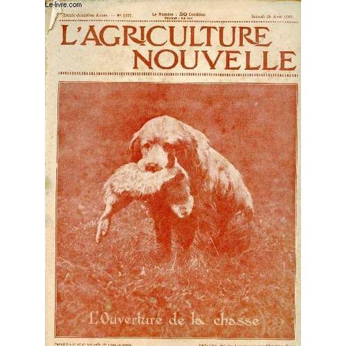 L Agriculture Nouvelle N°1377 32e Année Samedi 26 Aout 1922 - Les Vendanges La Situation Vinivole H.Latière - Fromages À La Pie Et Demi Sel A.Rolet - La Production Des Fruits À La Ferme P.Lécolier -(...)