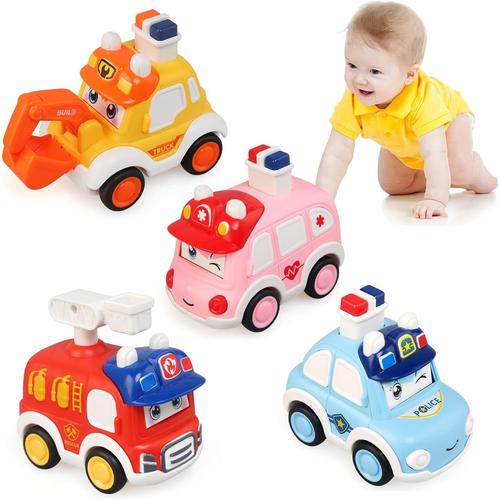 Petite Voiture, 4 Pièces Mini Jouet Voiture Enfant, Jouets Friction Véhicules, Jeux Éducatifs Pour 1 2 3 4 5 Ans Enfants Garçons Filles (Police/Ambulance/Pompiers/Camion)