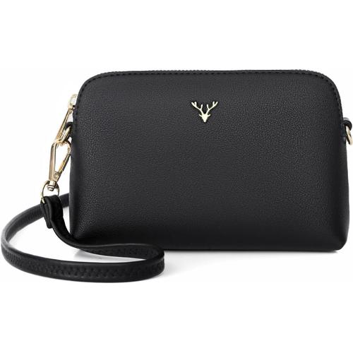 Petit Sac à Bandoulière pour Femmes/Filles, Sac à Main en Cuir PU avec Besace Sacoche et Sangle Réglable & Dragonne, Pochette Dame Élégante pour Travail Voyage Shopping (noir-L)