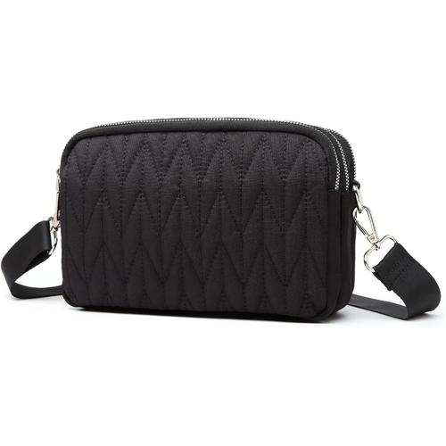 Sac à bandoulière pour femmes Sacoche utilitaire multi-poches Sac à téléphone portable pour femmes avec large bandoulière réglable (Noir)