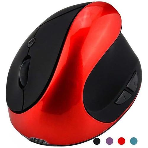 Souris sans Fil, 2.4G Souris USB Ergonomique Verticale avec récepteur Nano, Rechargeable, réglable DPI 800/1200/1600/2400 pour Ordinateur Portable, Mac, Macbook Pro, PC, Ordinateur, Chromebook (Rouge)