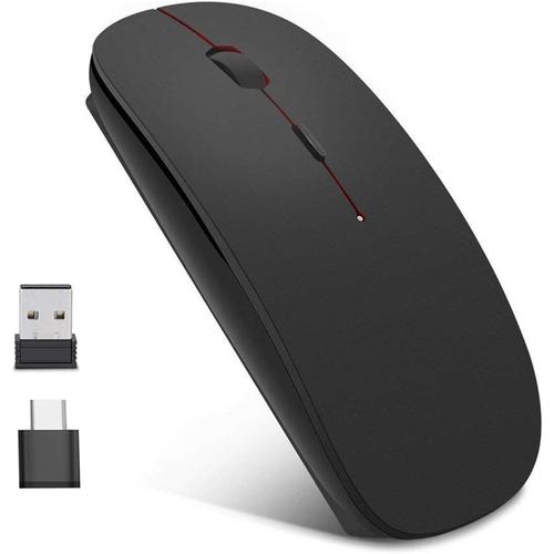 Souris sans Fil Rechargeable,Silence Click Wireless Mouse Optique,USB Nano-Récepteur,Ultra Mince 1600 DPI,avec USB câble,pour PC/Tablet/Laptop(Noir)