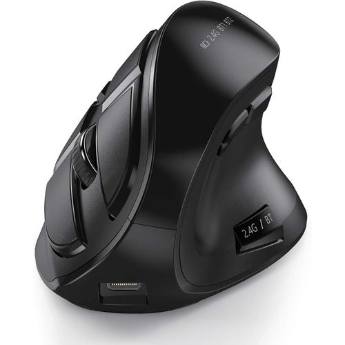 Souris Ergonomique, Souris Verticale Rechargeable pour 3 équipement (2 Bluetooth + Connexion USB), 8 Boutons, Souris Optique Compatible avec Ordinateurs Apple Mac et Windows - Noir