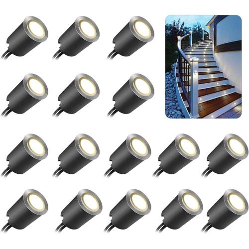SMY Lot de 16 Spot LED Encastrable Extérieur, IP67 Étanche, Ø 32mm, Spots à Encastrer Extérieur pour Terrasse Bois Piscine Jardin Escaliers Deck en Bois(Avec prise UE) (16 Led Blanc Neutre 4500k)