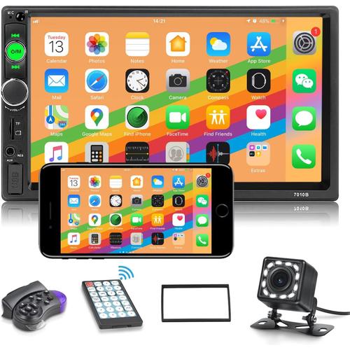 2 Din Poste Radio Voiture Bluetooth 7 Pouces HD écran Tactile autoradio avec caméra de recul Support Mirror Link pour Android/iOS
