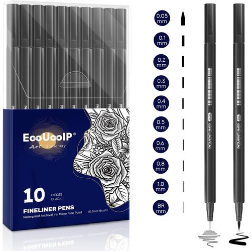 Stylos Noir A Pointe Fine, ® 10 Feutres Dessin, Stylos Micro, Professionnel Artist Pen, Caligraphie Ecriture Kit, Pour Les Manga, Écriture, Signature, Conception D'illustration Et Dessin