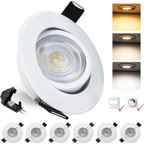 Spot Led Encastrable Dimmable 230v 5w 500lm, Spot Led 3000/4000/6000k, Éclairage De Plafond Orientable 45°Diamètre Du Trou 68mm Spot Salle De Bain Rond Blanc Pour Salon Chambre À Coucher, Lot De 6