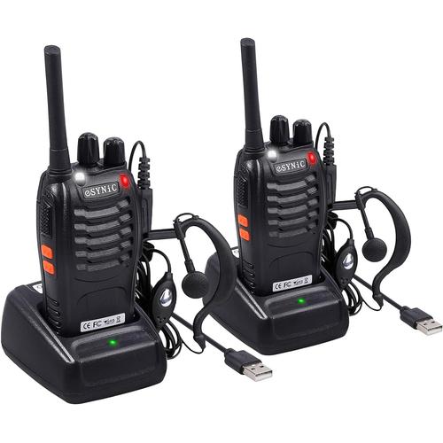 2pcs Walkie Talkie Rechargeable,Dual Band Radio Talkie Walkie PMR446, VHF/UHF LED FM 128 Canaux de Mémoire Radio Émetteur-Récepteur avec Lampe de Poche LED,Oreillette et USB Base de Chargement