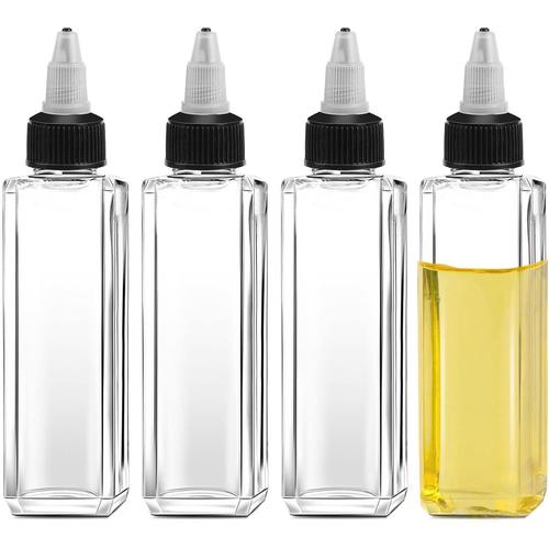 Transparent Lot De 4 Bouteilles D'huile De 100 Ml Avec Bouchons Twist Top Distributeur D'huile En Plastique Pour Épices Liquides Bouteilles Transparentes Anti-Fuites Pour Vinaigre À L'huile De Sauce