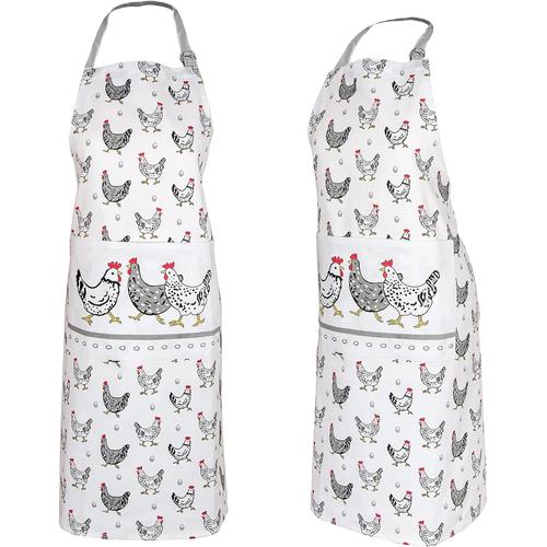 Tablier Cuisine avec Mignon Poule Imprimé pour Chef Cuisinier Femme Homme, 100% Coton, Réglable au Grand Poche, Idée Cadeaux pour les Amoureux des Poules 95x70cm