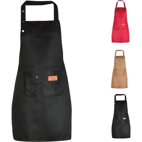 Noir Tablier De Cuisine Pour Homme Et Femme Avec Poches - Convient À Grande Taille - Résiste À L'eau