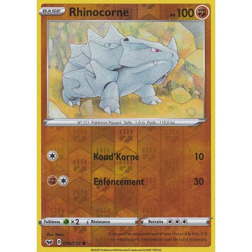 Carte Pokemon - Rhinocorne - 096/202 - Reverse - Épée Et Bouclier