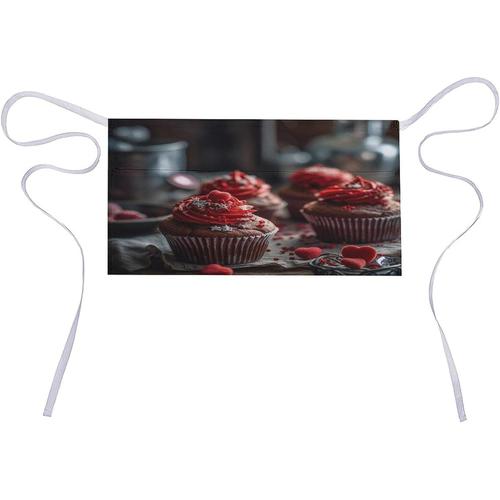 Cupcakes Rouges Tablier Imprimé Demi-Taille Avec 3 Poches Fleurs De Lavande Serveuse Cuisine Restaurant Chef Demi-Tablier