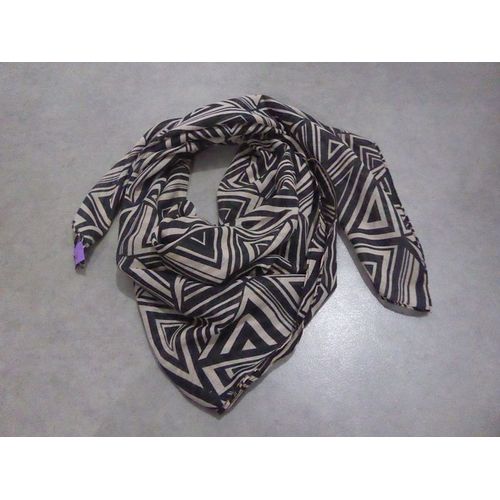 Neuf Foulard Carré Graphique Beige/Noir Moa