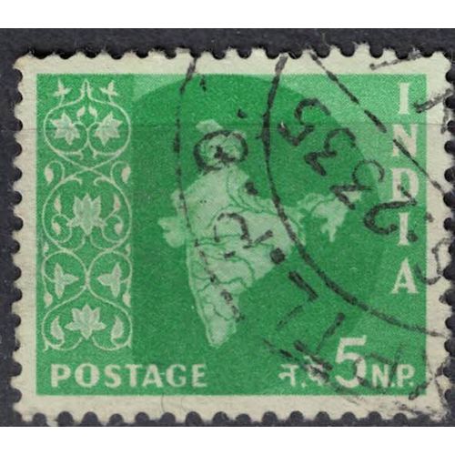 Inde 1957 Oblitéré Used Map Of India Carte Mappe De L'inde 5 Naye Paisa Vert Su