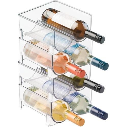 Moderne Range-Bouteilles (Lot De 4) ¿ Casier À Bouteilles Empilable En Plastique Sans Bpa Pour 2 Bouteilles De Vin Ou Autres Boissons ¿ Étagère À Vin Moderne Pour Jusqu'à 8 Bouteilles ¿ Transparent