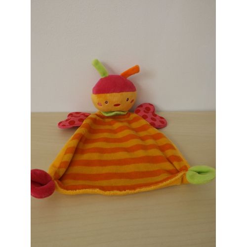 Doudou Papillon Orange Rose Vert Babysun Baby Sun
