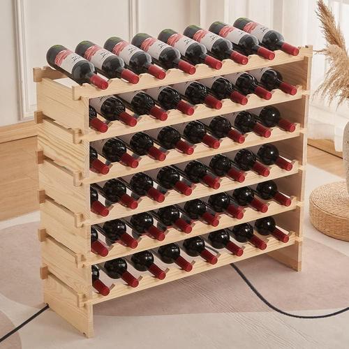 Naturel Étagère À Bouteilles Casier À Vin Range Bouteilles Horizontal, 6 Niveaux 48 Bouteilles Bois De Pin Massif,Casier À Bouteilles En Bois,Cave À Vin Modulable Pour Cuisine, Bars. (48 Bouteilles)