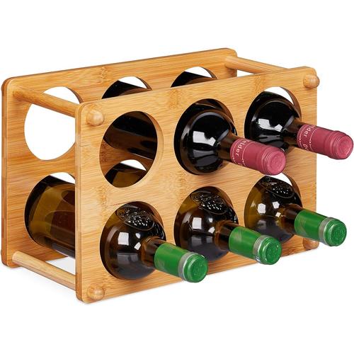 Brun Clair 10028815 Etagère, 6 Bouteilles, Support Cuisine, Cave, Salon, Rangement à vin 21x32x18,5 cm, Nature