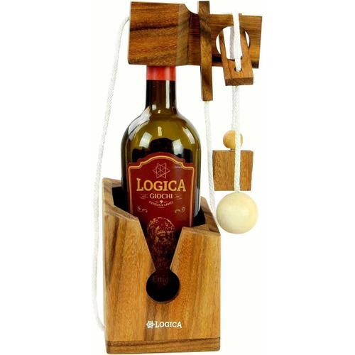 Cordes Logica Jeux Art. Non pour Alcooliques - Casse-Tête Porte Bouteille en Bois Précieux - Difficulté Difficile 3/6 - Collection Leonardo da Vinci