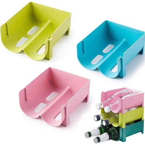 Multicolore 3 Pièces Casier à Vin Empilable en Plastique, Réfrigérateur Porte Bière, Casier à Bouteilles Empilable, Casier à Bouteilles d'Eau Autoportant en Plastique, pour Comptoirs, Réfrigérateur (3