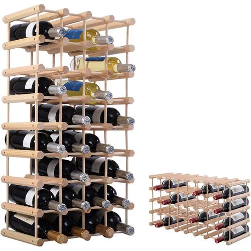 Naturel Casier À Vin En Pin Massif Sur Pieds Pour 40 Bouteilles, Porte-Bouteilles Extensible Horizontal Pour Cuisine/Salon/Bar, Structure Stable Et Assemblage Simple, 33 X 24 X 102,5 Cm