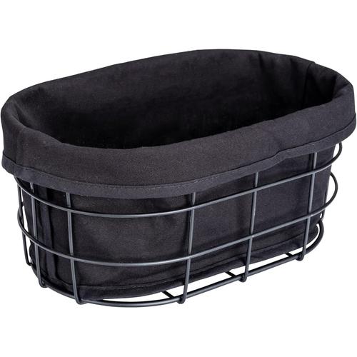 Corbeille À Pain Bela, Corbeille Black Outdoor Kitchen Pour Le Bain, Petits Pains Ou Baguettes, En Métal Thermolaqué Avec Insert Retirable Et Lavable, 100% Coton, 27 X 17 X 11,5 Cm, Noir