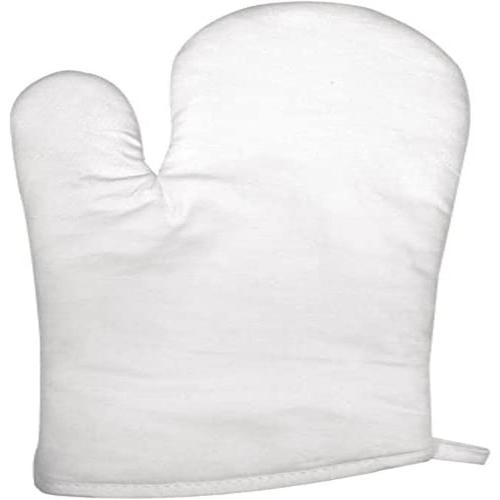 Blanc. 3833800 Gant de protection pour le four, blanc uni, textile 65% coton, 35% polyester, lavable, taille unique, pour adulte, 1 pce., 28X16 cm, à décorer, à offrir