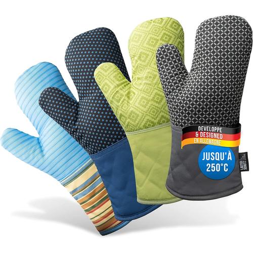 Coloré/Bleu Clair, Empreinte Silicone LauterSchutz® Gants de Four en Paire - avec revêtement en Silicone pour Un Soutien Optimal et Une résistance à la Chaleur (Chaleur de Contact: 250 ° C)