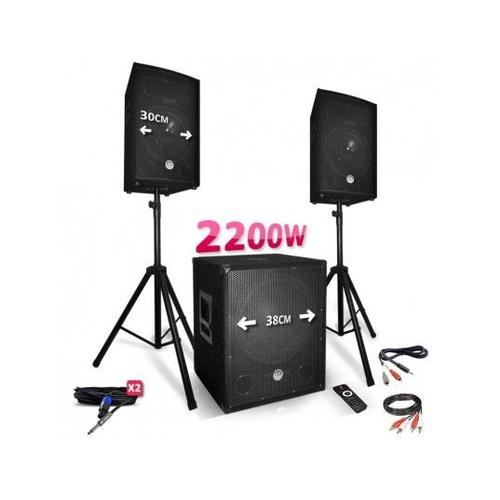 BM SONIC - Pack sonorisation 2200W - Enceintes + Caisson + Pieds - USB/BLUETOOTH - BM SONIC BMS1512 BMS1512-USB-BT-MP3