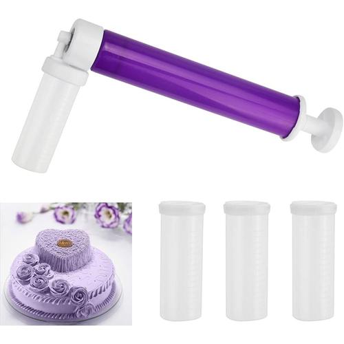 Junmeido Aérographe Manuel En Abs 24 * 11cm Aérographe À Pompe Durable Aerographe Patisserie Amovible Avec 4 Récipients Etiquetés 8.2 * 3cm Pour Gateaux De Coupe Biscuits Chocolat Fudge - Violet