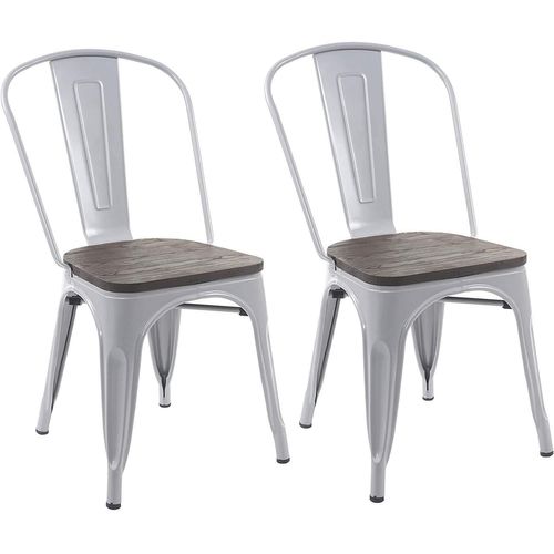 2 Chaises De Salle À Manger Style Industriel Factory Métal Gris Et Assise En Bois Cds04440