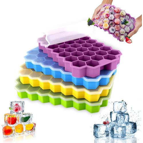 4 Pcs Bac À Glaçon Silicone Avec Couvercle Moule À Glaçons 148 Blocs¿Bac À Glaçons En Silicone Empilable¿Convient Pour Les Aliments Pour Bébés¿La Bière¿Les Glaçons Aux Fruits¿La