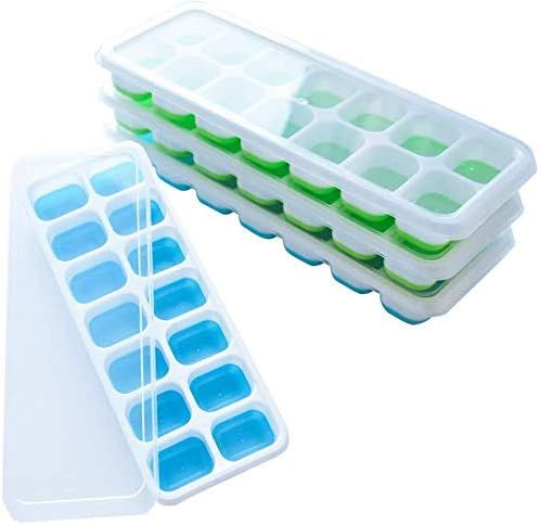 4 Pack Lot De 4 Bac À Glaçons Avec Couvercle, Moules À Glace En Silicone,Sans Bpa,Lfgb,Glace Cube Tray Pour L'eau Cocktails Et Autres Boissons