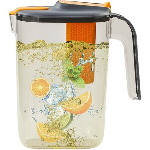 Gris Carafe En Plastique Avec Couvercle Et Infuseur À Fruits, Carafe À Eau Pour 2,6 Litres D'eau Froide Ou Chaude, Pour Thé Glacé Et Jus Faits Maison