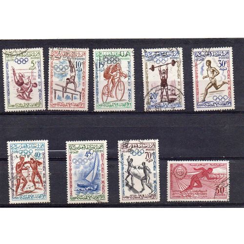 Maroc- Série De 8 Timbres Oblitérés Jeux Olympiques Et 1 Timbre Sport Oblitéré