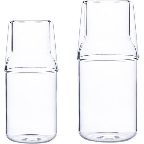 Transparent Lot De 2 Carafes À Eau En Verre Transparent, Carafe De Chevet, Carafe À Eau De Chevet, Carafe À Eau Avec Ensemble De Gobelets, Carafe À Eau Avec Ensemble De Tasses, Transparent