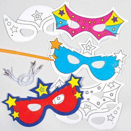 Super Hero Color-In Card Masks 3 Assorted Designs For Children To Paint Decorate And Use For Fancy Dress (Pack Of 6)