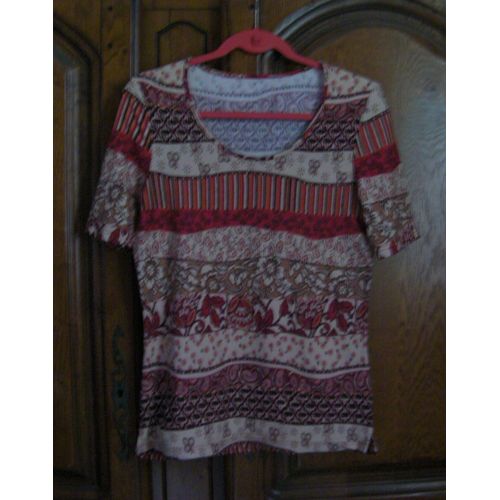 Top Imprimé Rouge/Orange - Taille 40