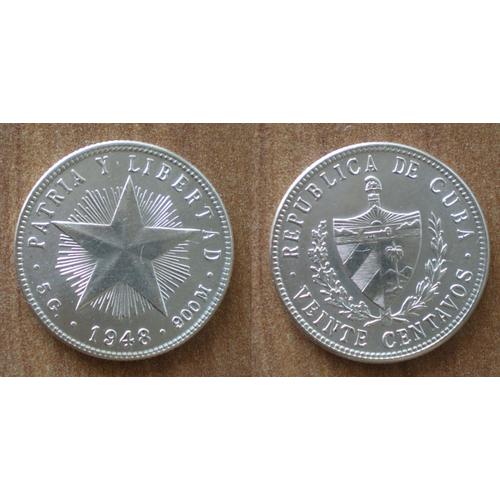 Cuba 20 Centavos 1948 Star Argent Centavo Pesos Peso Amerique Centrale