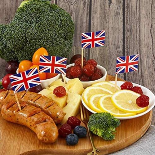 Union Jack Flag ¿ bâtonnets à Cocktail, paquet de 100, pour les fêtes barbecue, les reines, pour anniversaire, U1m1 T0V5, offre spéciale