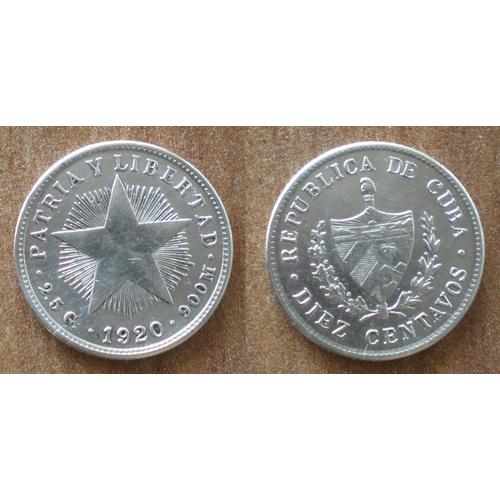 Cuba 10 Centavos 1920 Star Argent Centavo Peso Pesos Amerique Centrale