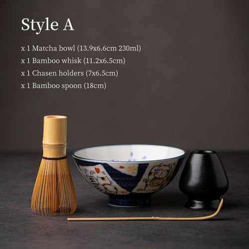 Filles À Matcha En Céramique Pour Chat, Joli Bol Japonais Avec Fouet En Bambou Et Support Chasen