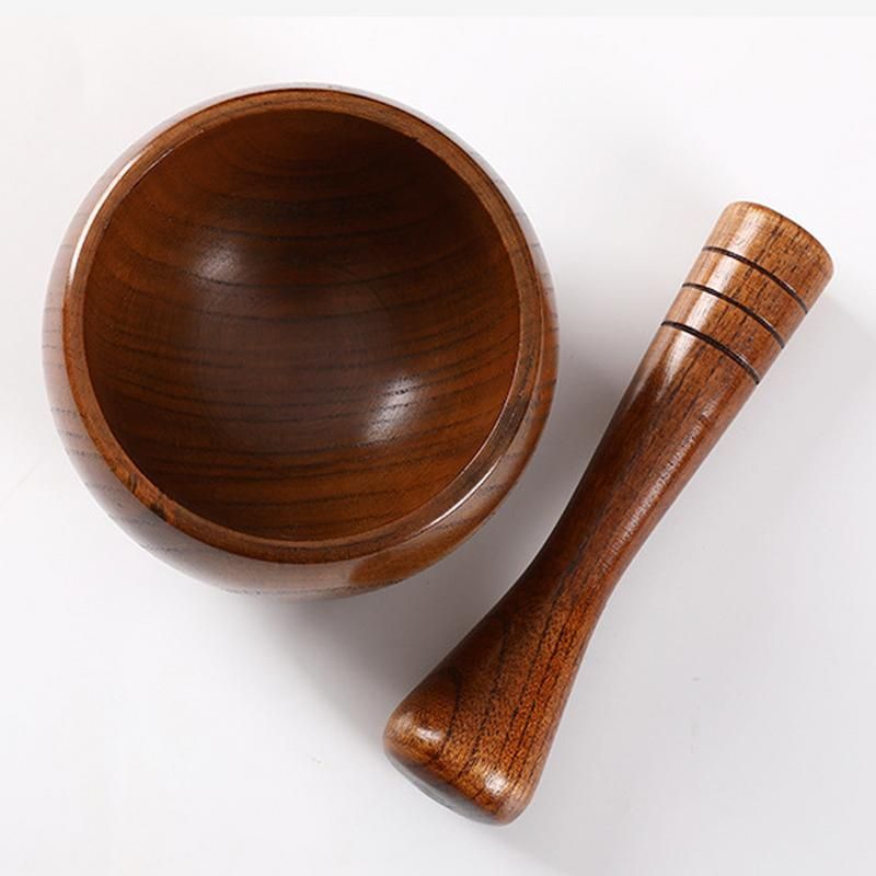 Mortier En Bois Poli  La Main  L'ancienne, Pil, Rond, Lis... - 2