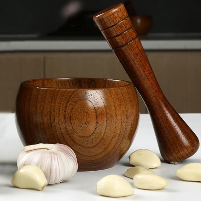 Mortier En Bois Poli  La Main  L'ancienne, Pil, Rond, Lis... - 3