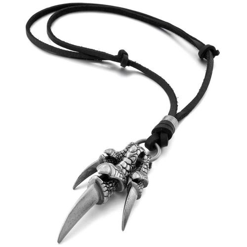 Joman-Collier Pendentif En Alliage De Cuir Pour Femme, Griffe De Dragon Gothique, Réglable, Argent Noir, 16-26 Pouces