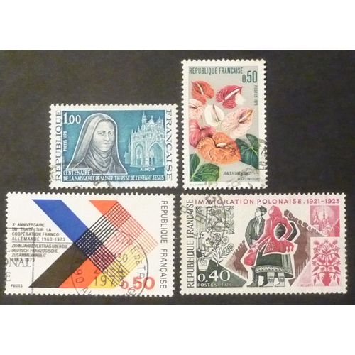 France Oblitéré Y Et T N° 1737 À 1740 Lot De 4 Timbres De 1973 Cote 1.95