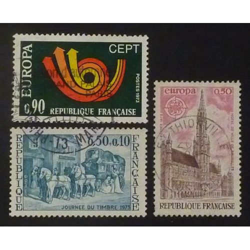 France Oblitéré Y Et T N° 1749 1752 1753 Lot De 3 Timbres De 1973 Cote 1.90