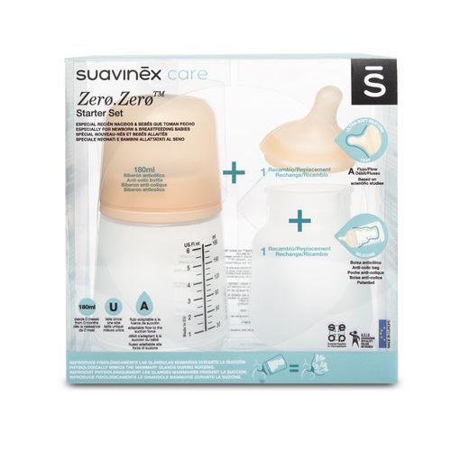 Pack Biberon Zerø.Zerø Spécial Allaitement + Tétine + Poche Silicone - Peau - 180ml